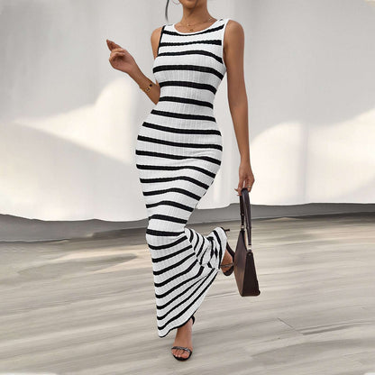 Women's Fashion Temperament Leisure Slim Striped Sleeveless DressStep out in style with the Women's Fashion Temperament Leisure Slim Striped Sleeveless Dress from Plush Fashions Shop Vintage Summer Spice. This elegant dress featurDressPlush Fashions ShopPlush Fashion Shop