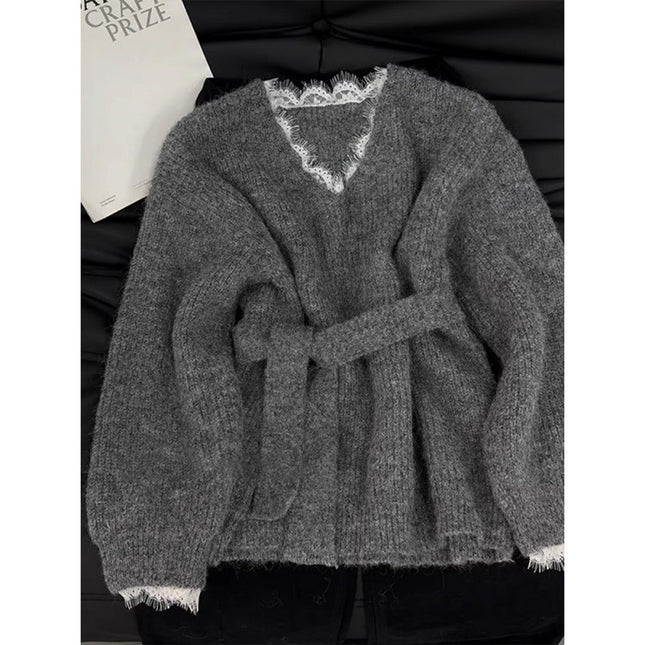 Women's  Gray Pullover Top Two-Piece Design"