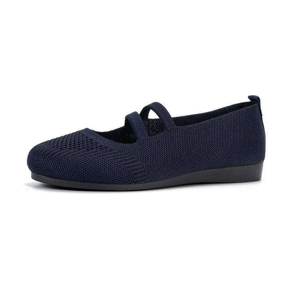 Women's fashionable breathable soft bottom mom shoes in dark blue, mesh design, round toe, adhesive texture, summer style.