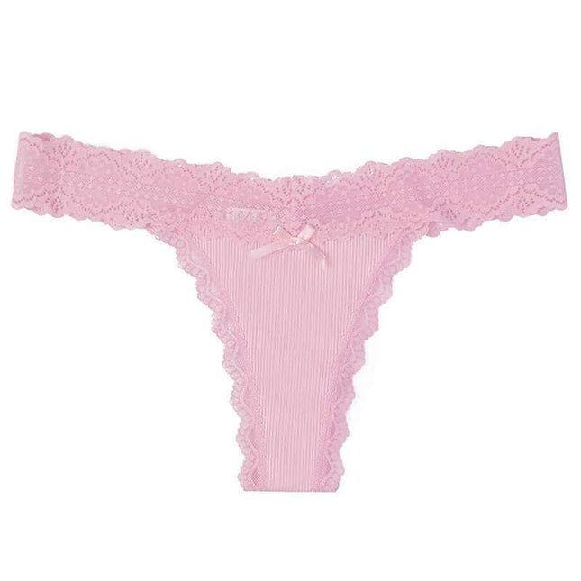 Multi-color lace women's panty set with cotton crotch, mid-waist design.