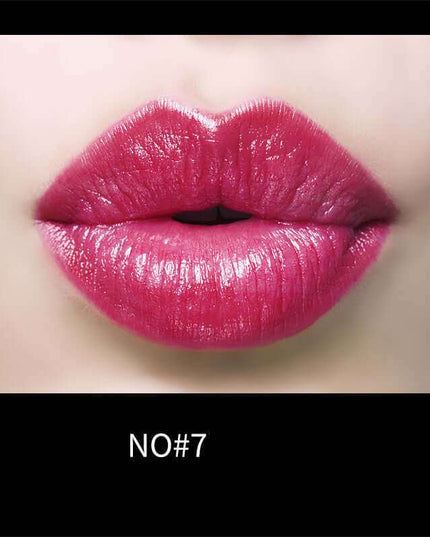 Vibrant pink lips with Plush Fashions moisturizing lipstick, shade No#7.