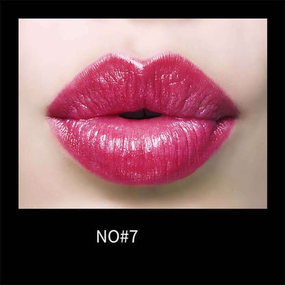 Vibrant pink lips with Plush Fashions moisturizing lipstick, shade No#7.