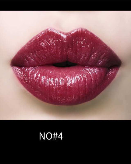 Plush Fashions moisturizing lipstick on lips, shade NO#4, vibrant and long-lasting.