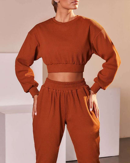 Plush Fashions casual sweat suit in rust color, fleece sweater and pants set, cotton fabric.