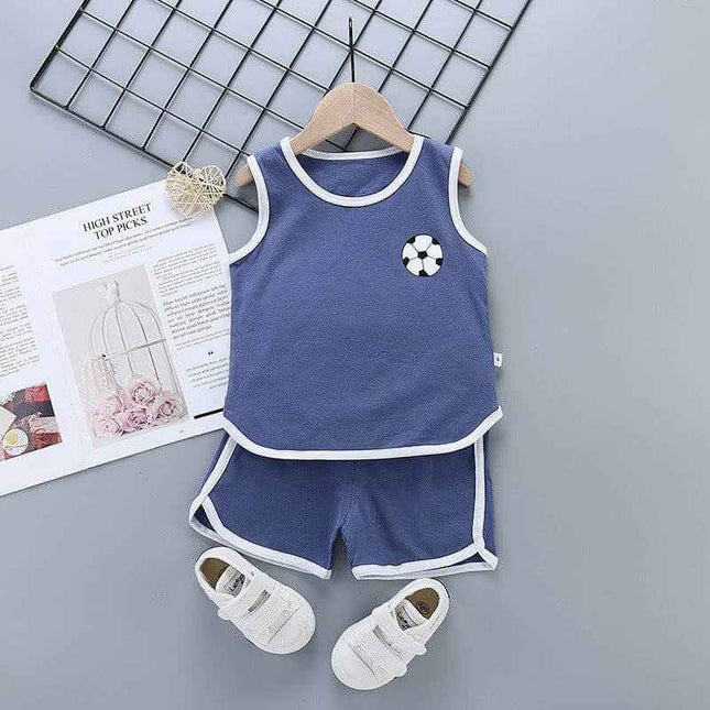 Pure cotton boys and girls suit, sleeveless top and shorts set, ideal for summer fashion, 3-8 years old, animal cartoon pattern.