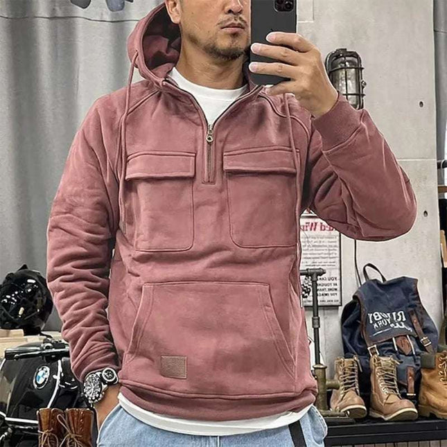 New Men's Hooded Solid Color Multi Pocket Patch Hoodie - Plush Fashion Shop #