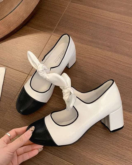 Luxury Designer  Women Fashion Shallow Butterfly-knot Shoes Vintage Thick Heels Shoes