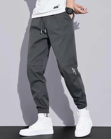 Men Pants Solid Color Elastic Waist Men Trousers Drawstring Ankle-banded Cargo Pants For Daily Wear Casual - Plush Fashion Shop #