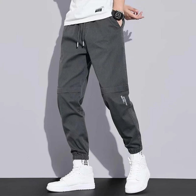 Men Pants Solid Color Elastic Waist Men Trousers Drawstring Ankle-banded Cargo Pants For Daily Wear Casual - Plush Fashion Shop #