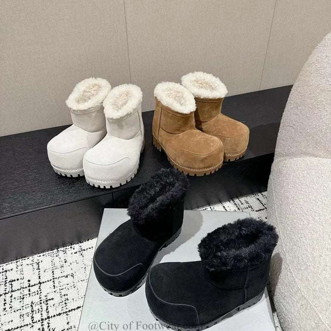 Women's Big Round Toe Suede Fur Knee High Boots Women's 2025 - Plush Fashion Shop #