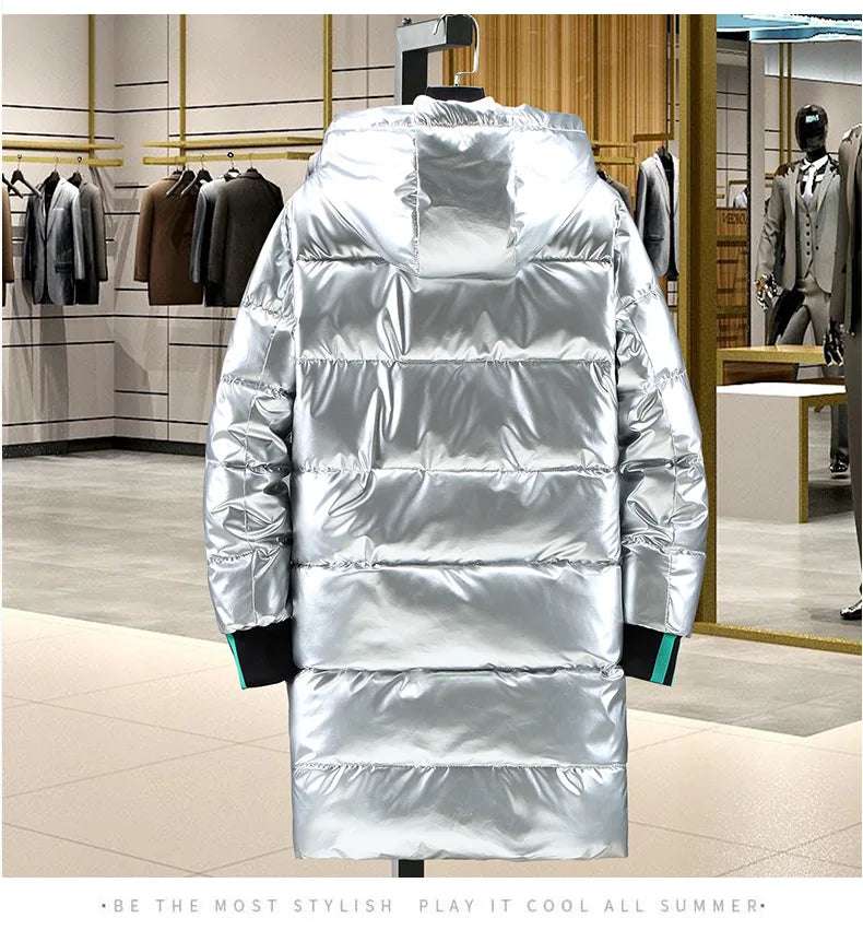 Winter Warm Long Waterproof  Men Thick Smooth Shiny Hooded Cotton-padded Coats - Plush Fashion Shop #