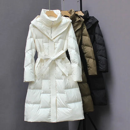 New Winter Hooded Over The Knee Puffer Coats For  Women.