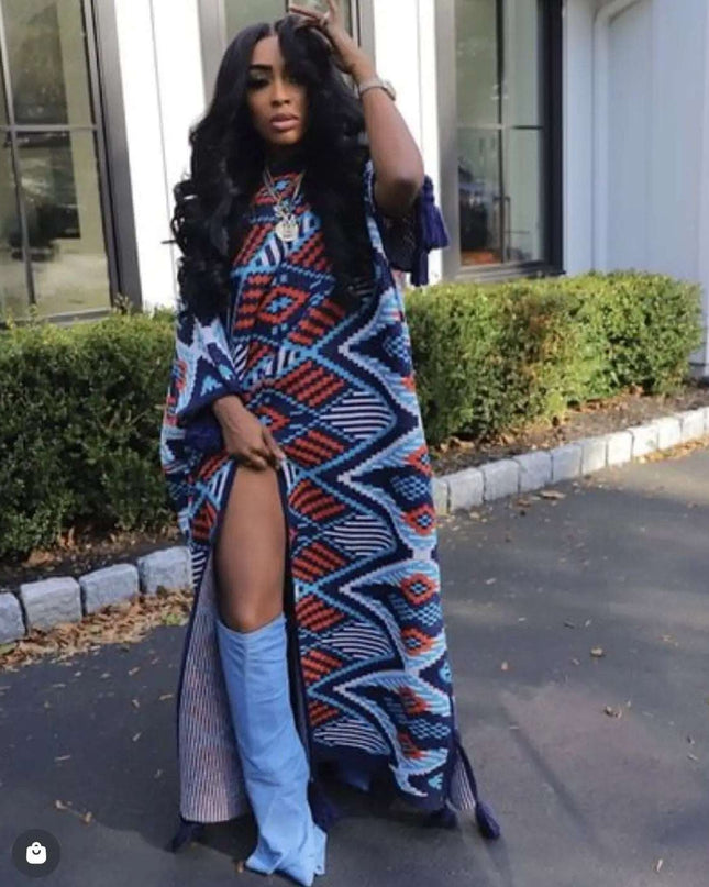 African Fashion Lady Winter Popular Printed  Kaftan Maxi Dresses - Plush Fashion Shop #