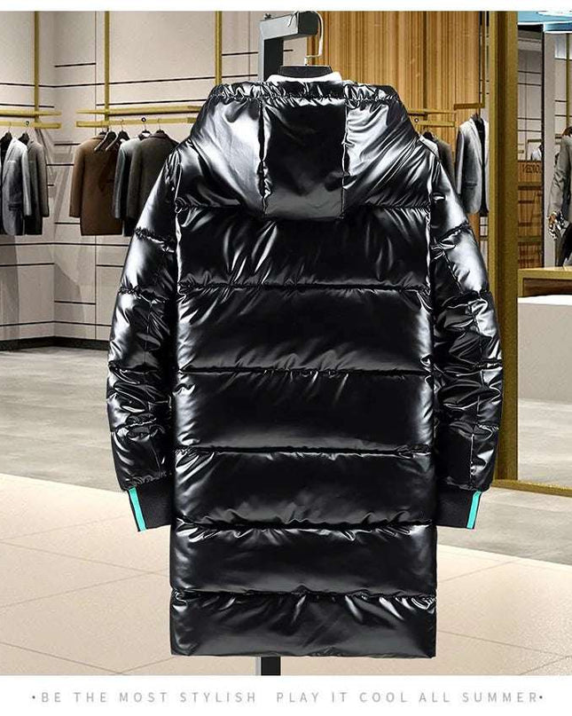 Winter Warm Long Waterproof  Men Thick Smooth Shiny Hooded Cotton-padded Coats - Plush Fashion Shop #