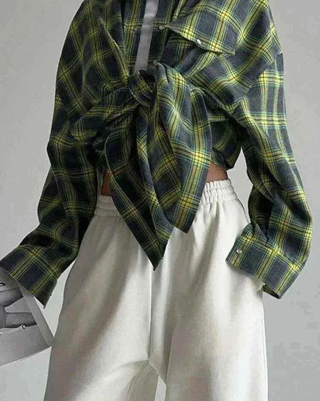 Winter Women Oversized Plaid Vintage Long Sleeve Loose Fit Shirt