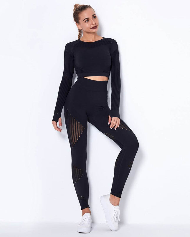 Seamless Knitted Absorbent Yoga Long-Sleeved Suit - Plush Fashion Shop #