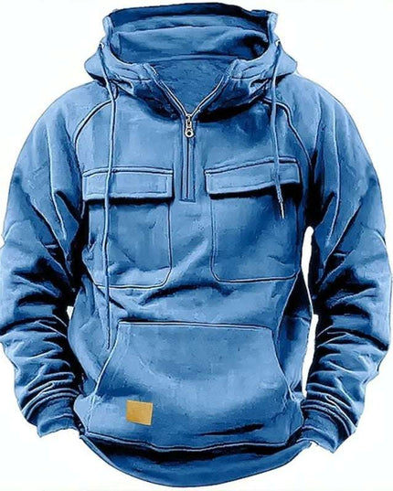 New Men's Hooded Solid Color Multi Pocket Patch Hoodie - Plush Fashion Shop #