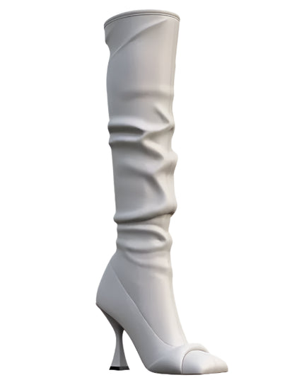 Women  Square Toe Leather Knee High Boots