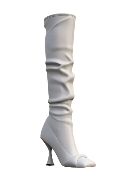 Women  Square Toe Leather Knee High Boots - Plush Fashion Shop #