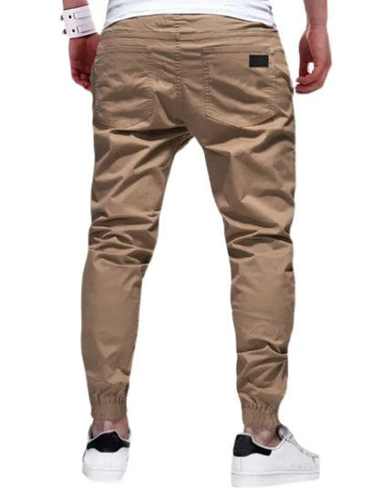 Men Cargo Long Solid Straight  Lace Up Elastic Waist Slim Fit Casual Drawstring Pants - Plush Fashion Shop #