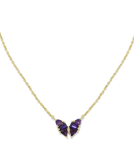 Stainless steel necklace with crystal pendant in purple, adjustable chain.