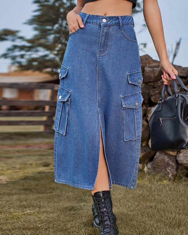 Women's Denim Cargo Casual Skirt - Plush Fashion Shop #