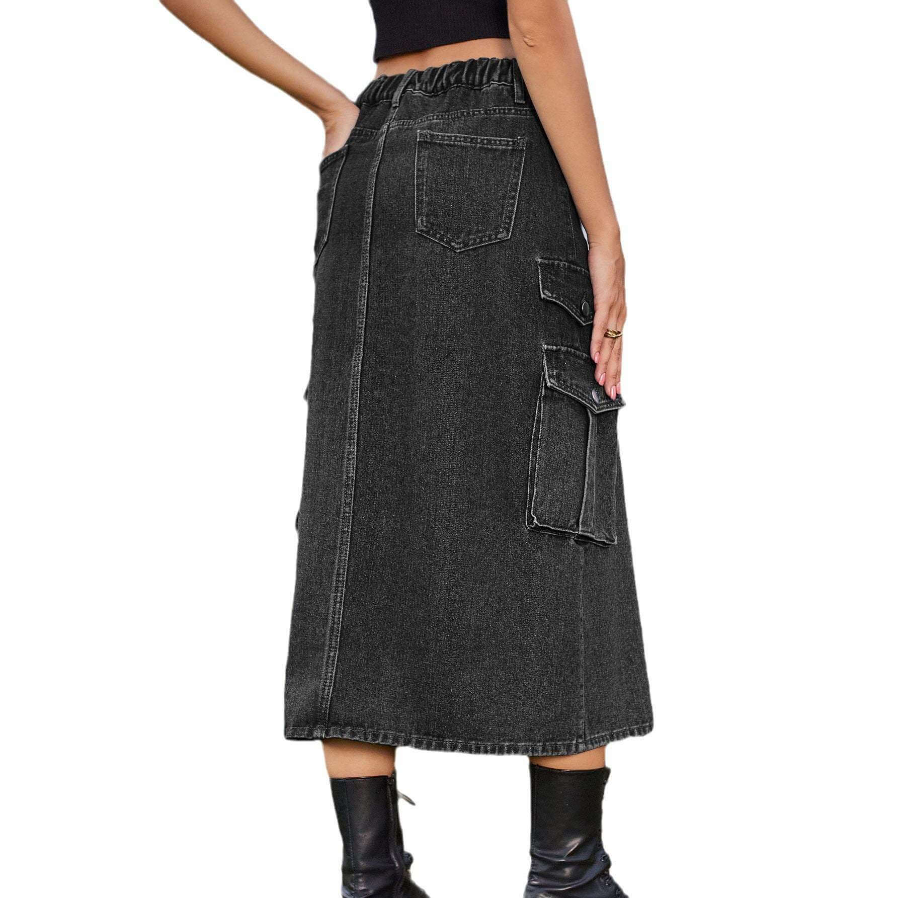 Women's Denim Cargo Casual Skirt - Plush Fashion Shop #