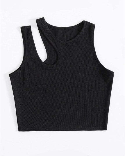 Women's T-Shirts Fashion Hollowed-out Camisole in black, chic design, European style.