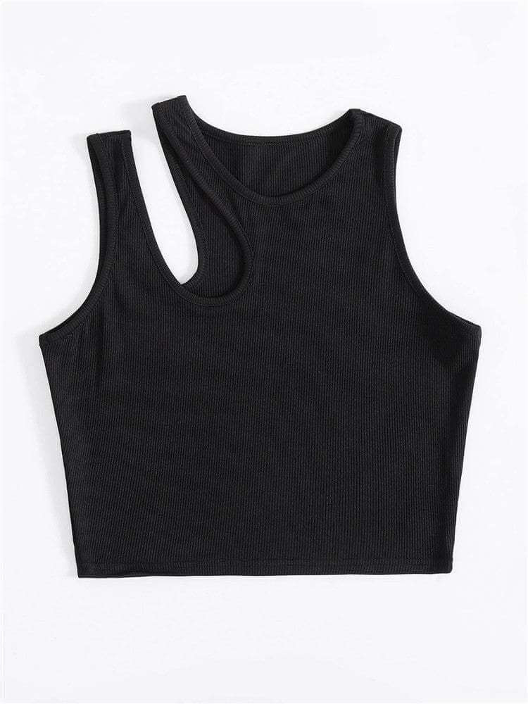 Women's T-Shirts Fashion Hollowed-out Camisole in black, chic design, European style.