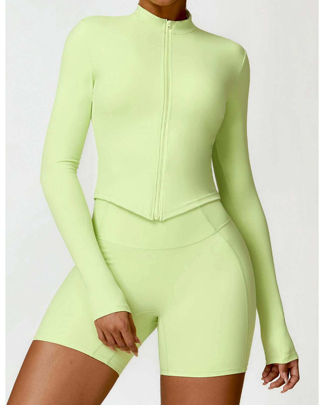 Women's tight long sleeve yoga wear in chartreuse, high-quality nylon fabric, designed for comfort and support in workouts.