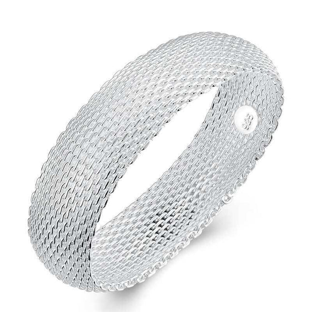 Women's silver mesh bracelet with unique mesh design, crafted from eco-friendly copper and plated with 925 silver.