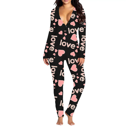 Women Jumpsuit Long Sleeve V Neck Button Closure Letters Heart Print LThe beautiful heart print and V-neck design make it a perfect choice for festive occasions. The long sleeve and button closure add a touch of comfort and conveniencePajamasPlush Fashions ShopPlush Fashion ShopNeck Button Closure Letters Heart Print Loungewear Sleepwear