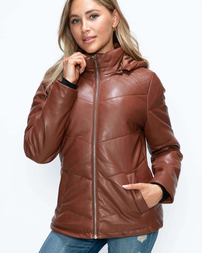 How Dare U Pocketed Zip Up Puffer Jacket with Removable Hood - Plush Fashion Shop #