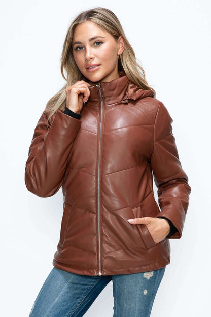 How Dare U Pocketed Zip Up Puffer Jacket with Removable Hood - Plush Fashion Shop #