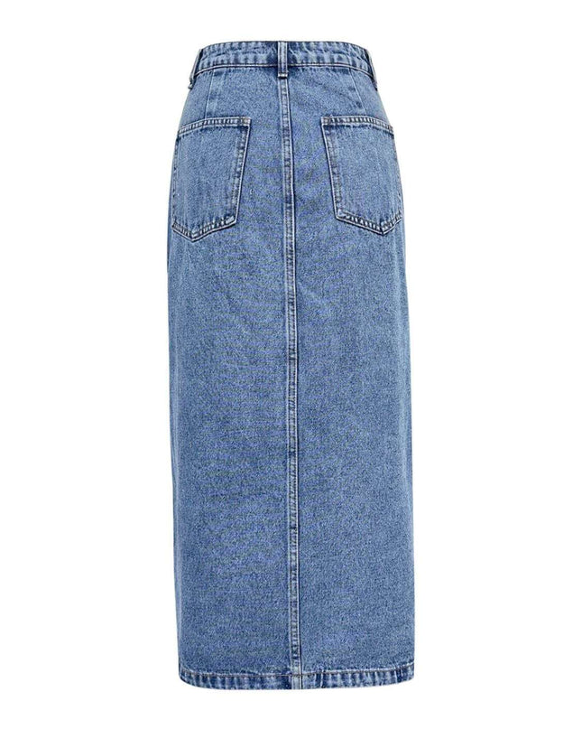 Slit Asymmetrical Waistband Midi Denim Skirt - Plush Fashion Shop #