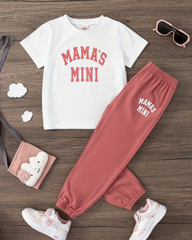 Casual Round Neck Short Sleeve Printed Letter Pattern Top T-shirt and Pants Two-piece Set for Girls - Plush Fashion Shop