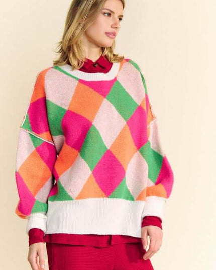 Davi & Dani Exposed Seam Color Block  Sweater - Plush Fashion Shop #