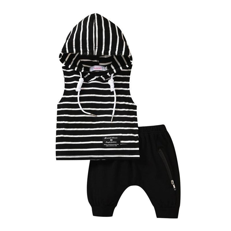 Boys' Hooded Striped Tank Top Pants Set - Plush Fashions Shop 