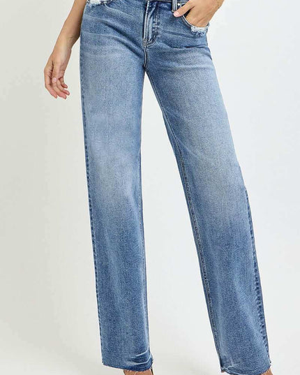 RISEN Full Size High Rise Straight Leg Jeans with Pockets - Plush Fashion Shop #