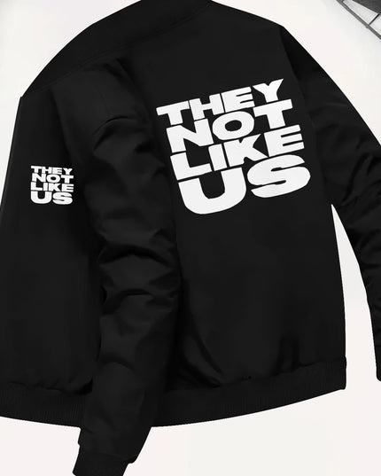 Men's Skinny Fit Casual Slight Stretch, Zipper Closure, "They Not Like Us" Print - Jackets