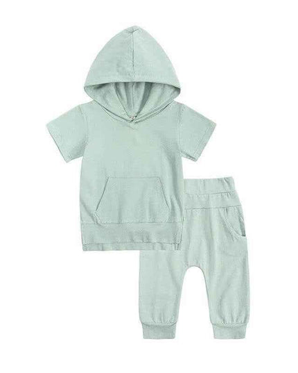 Boys And Girls Fashion Short-sleeved Hooded Tops & Casual Pants Set