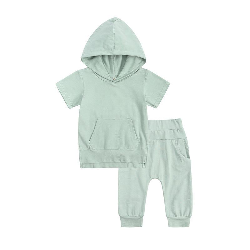 Boys And Girls Fashion Short-sleeved Hooded Tops & Casual Pants Set