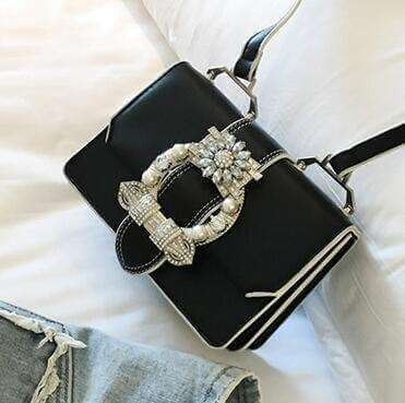 Women Designer Diamond Lock Bag with elegant black design and stunning diamond-studded lock.