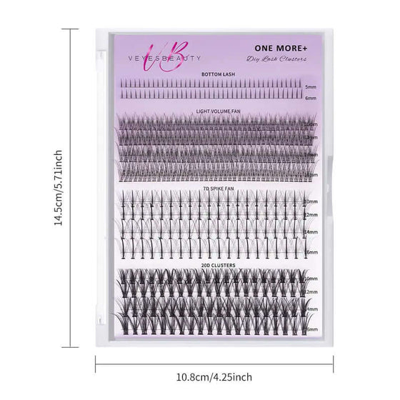 Veyesbeauty Clusters ONE MORE+ 7D 20D DIY Lash Bottom Lashes Eyelashes Makeup Set