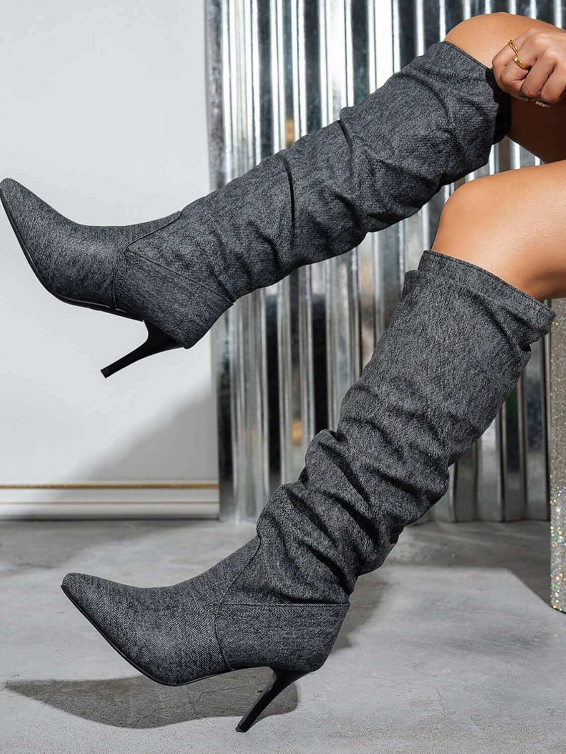 Women's Point Toe Stiletto BootsThese Point Toe Stiletto Boots are designed to elevate any outfit with their sleek and classic design. With a high heel and a mix of elastomer and denim material, thShoesPlush Fashion ShopPlush Fashion ShopPoint Toe Stiletto Boots