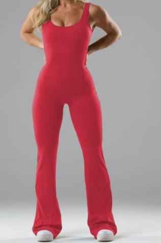 Slim fit hip raise backless exercise yoga jumpsuit in vibrant red.