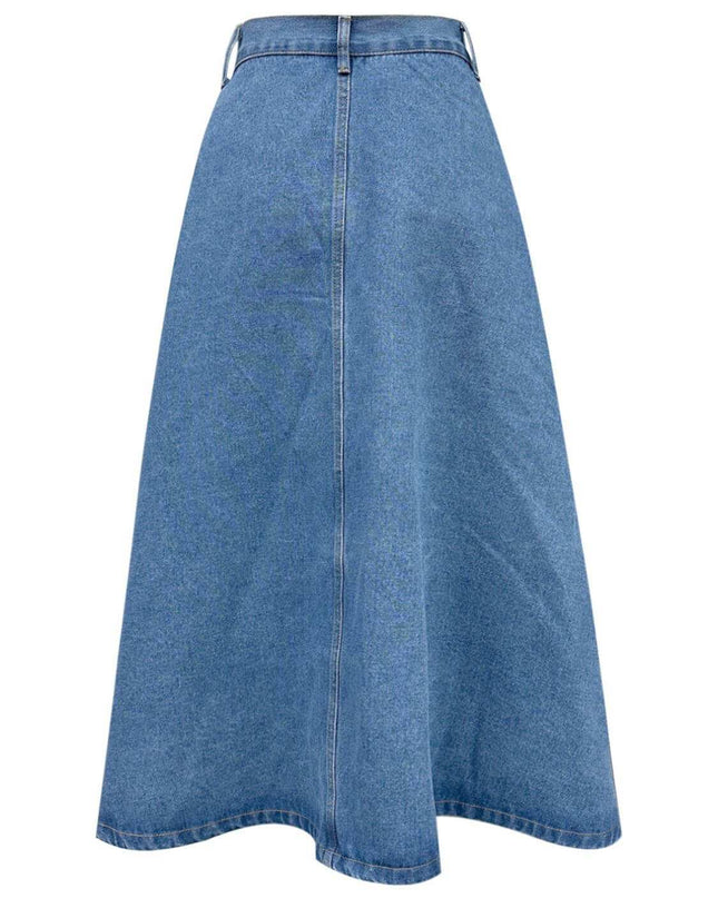 Buttoned Midi Denim Skirt with Pockets - Plush Fashion Shop #