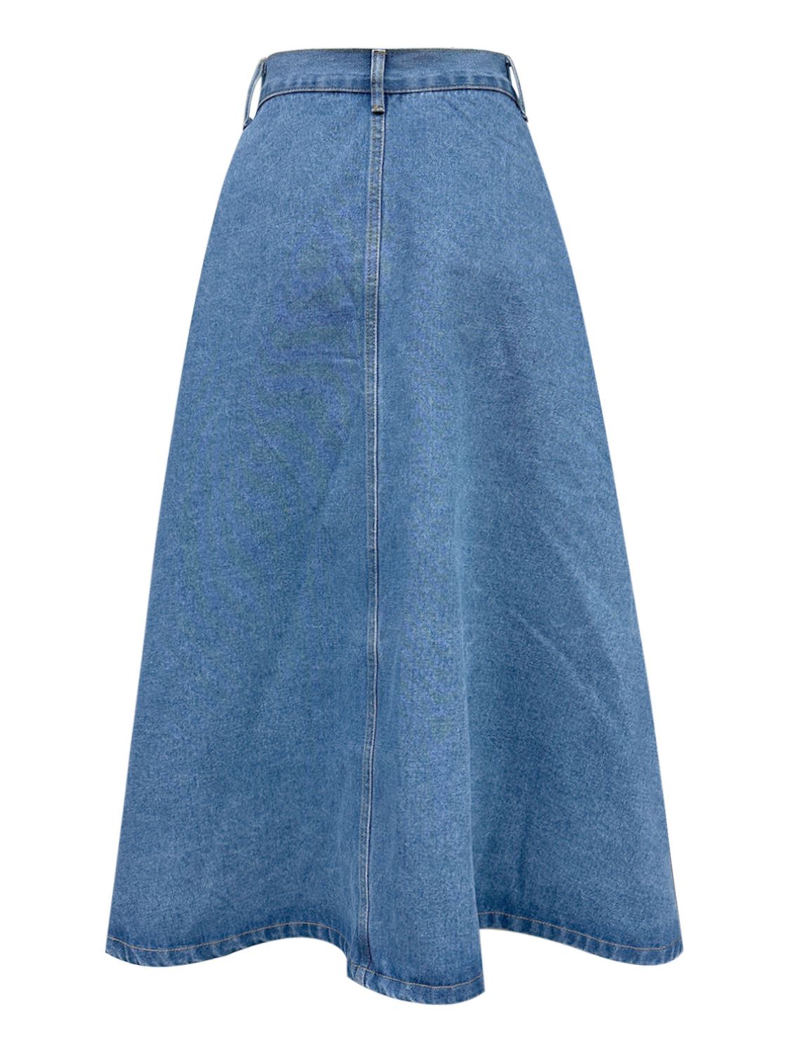 Buttoned Midi Denim Skirt with Pockets - Plush Fashion Shop #