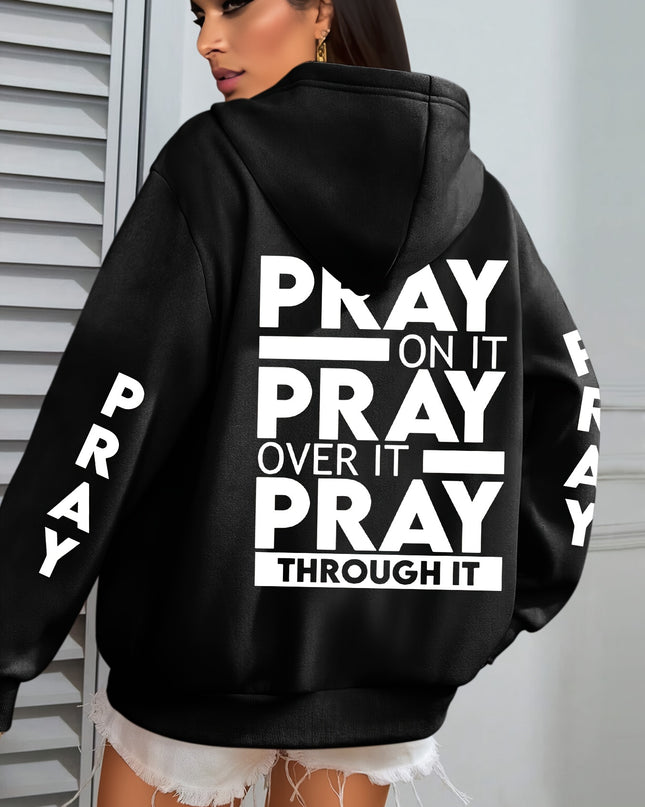 PRAY Print Plus Size  Kangaroo Pocket Hoodie -