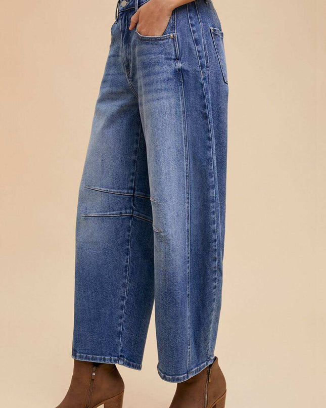 Annie Wear Mid Rise Barrel Leg Jeans with Pockets - Plush Fashion Shop #